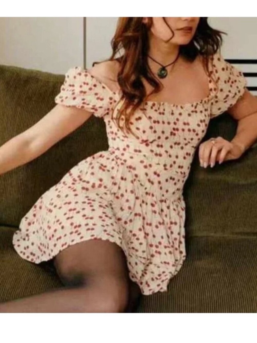 REFORMATION Davonne Dress In Cherry Pudding Mini Dress